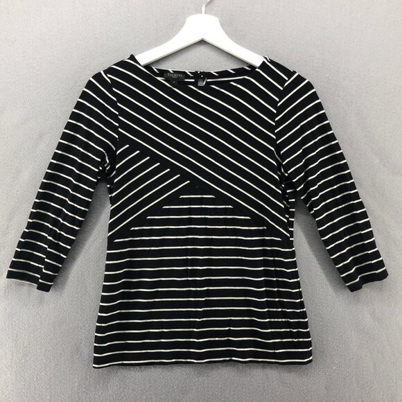 Talbots Asymmetrical Ponte Stretch Rayon T-Shirt Womens Petite Stripe Flattering - Picture 1 of 9